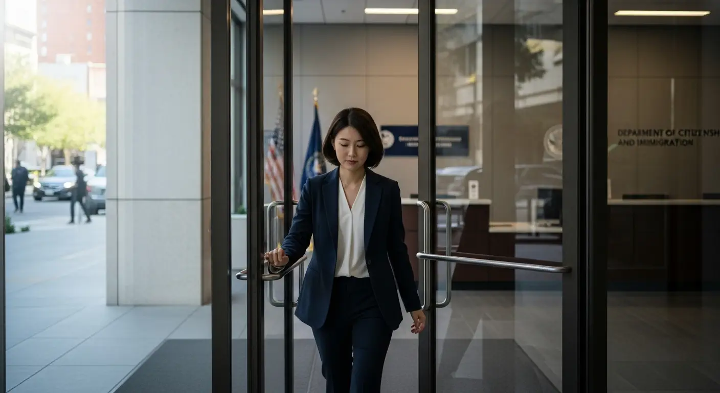 미국 관공서를 나서는 여성