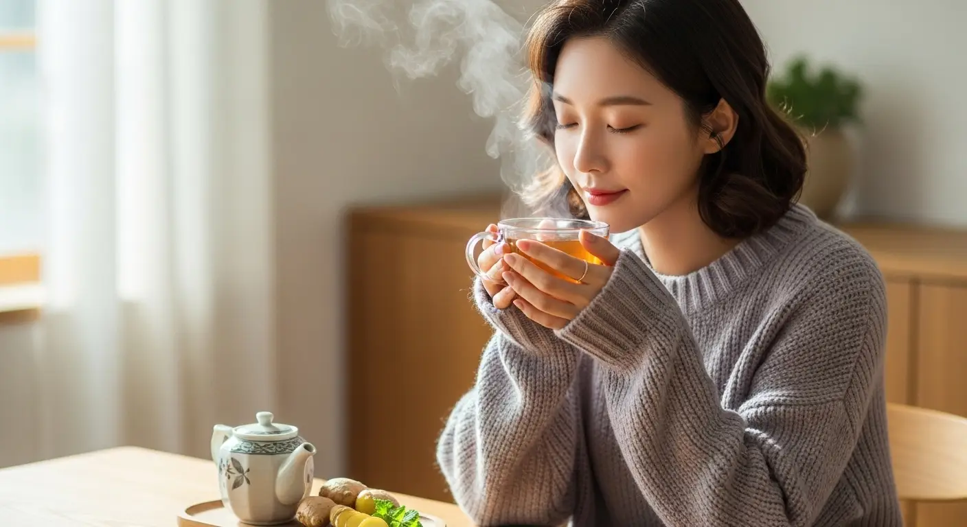 차를 마시는 여성