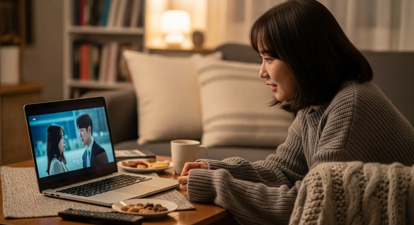 영화를 감상하는 여성