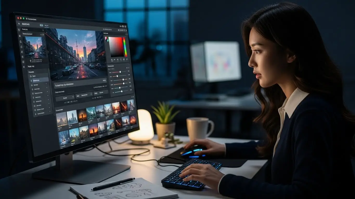 AI 이미지 생성을 하는 여성