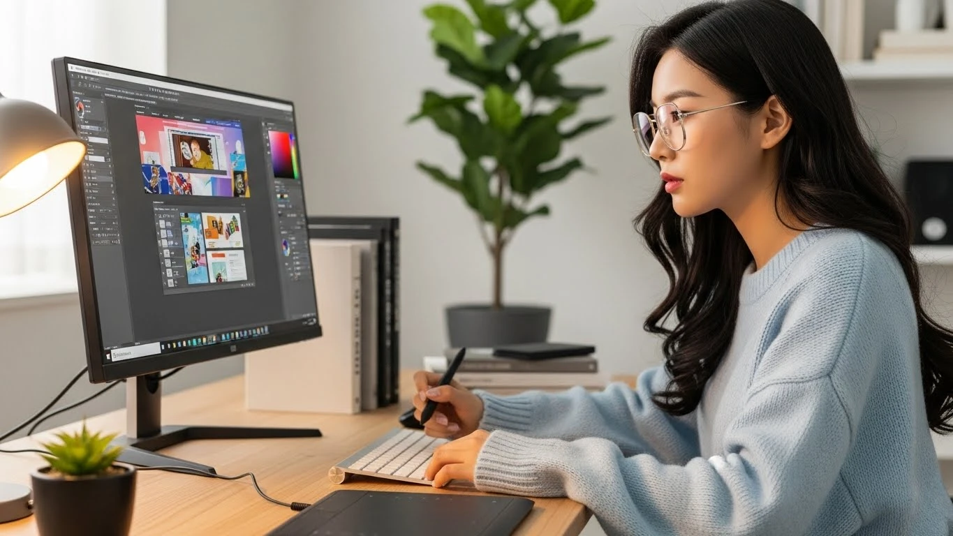 디자인 작업을 하는 여성