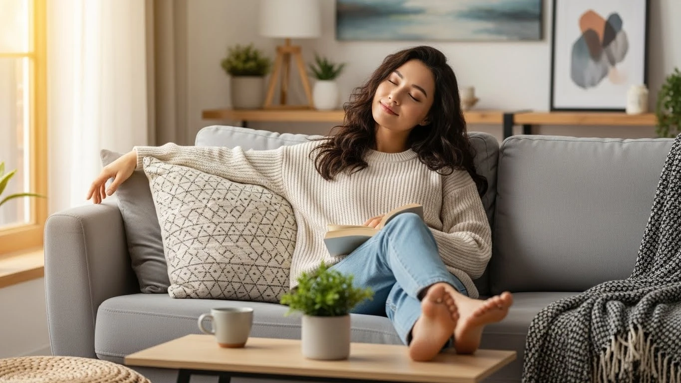 거실에서 쉬는 여성