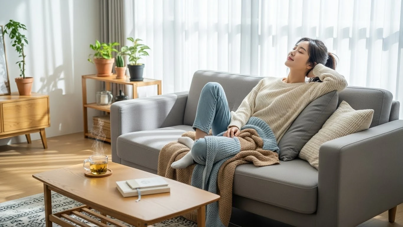 거실에서 쉬는 여성