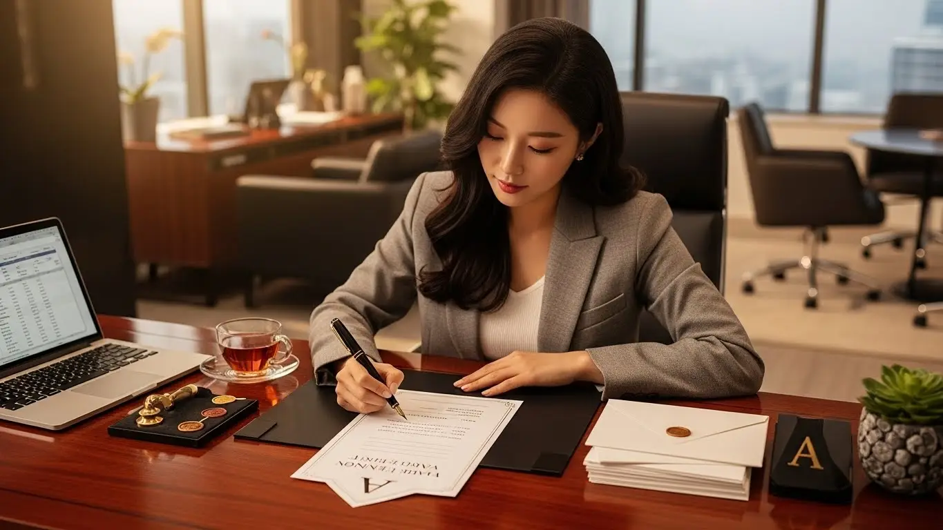 초대장을 작성하는 여성