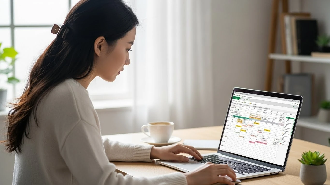 엑셀 작업을 하는 여성