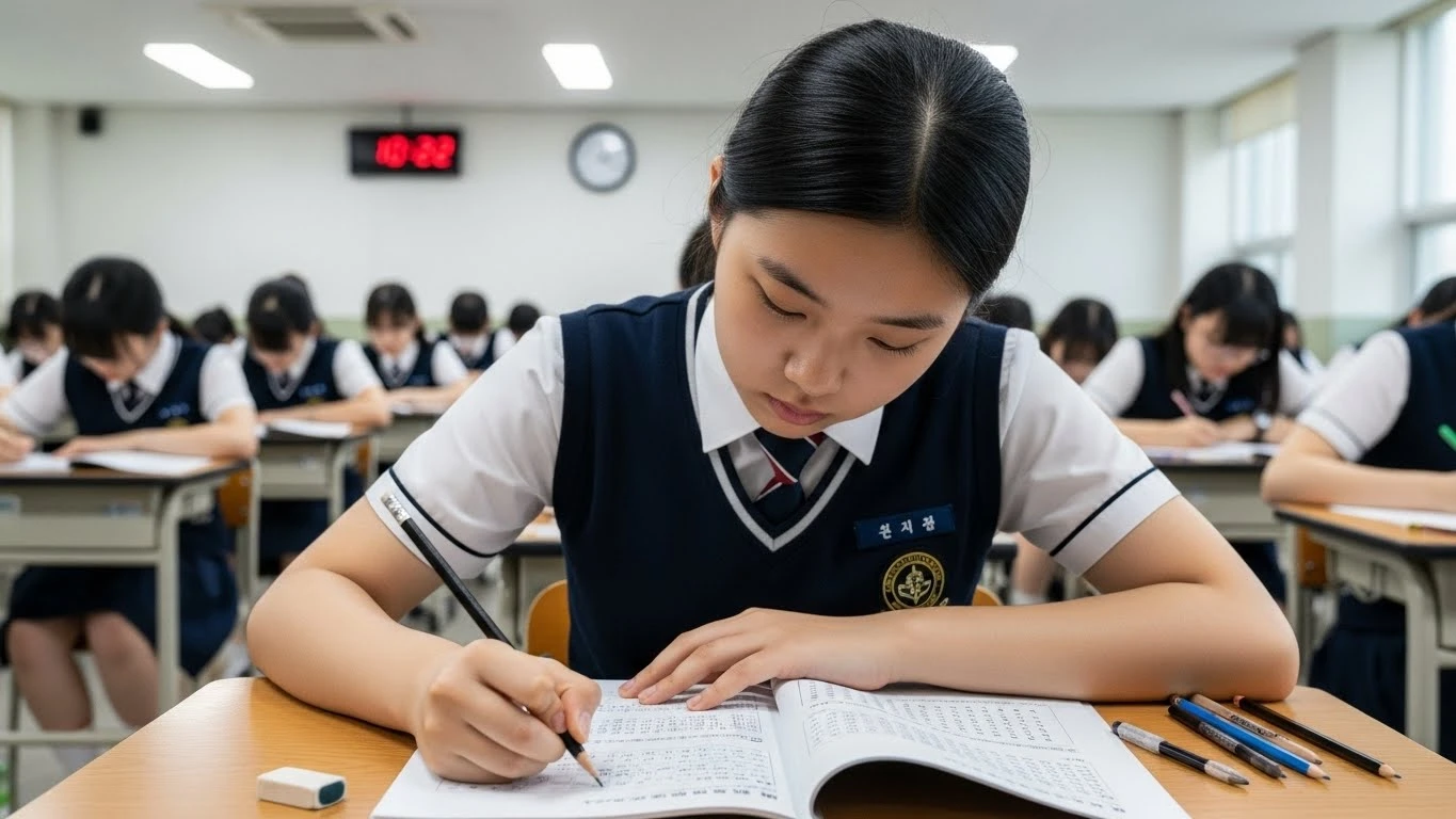 대입 시험을 치르는 고등학생