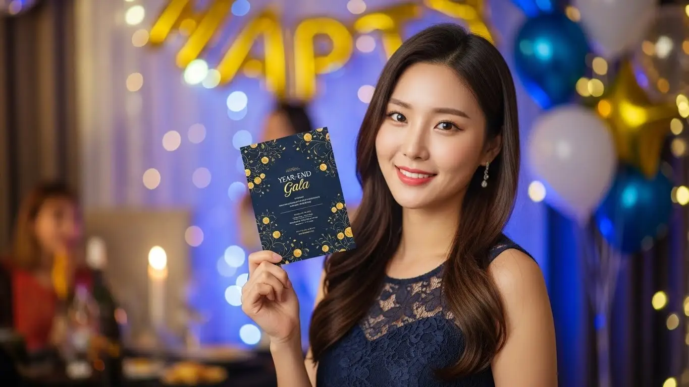 초대장을 들고 있는 여성