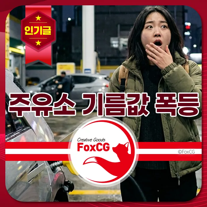 주요 키워드: 주유소, 기름값, 폭등, 놀람, 밤 주유소에서 기름값 폭등 소식에 놀란 여성이 손으로 입을 가린 채 주유 중인 모습, 밤 배경