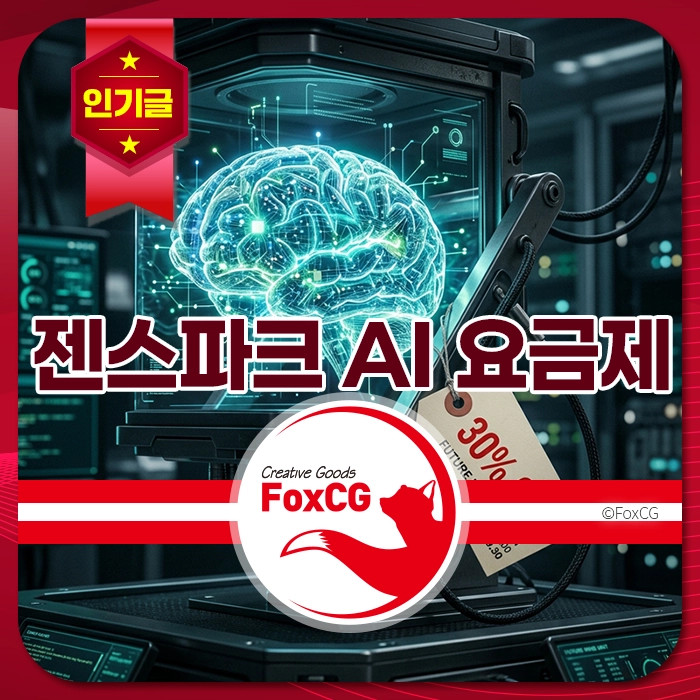 젠스파크 AI 요금제 광고 이미지로, 디지털 뇌와 AI 기술을 상징하는 그래픽이 포함되어 있습니다. 브랜드 로고와 할인 태그가 눈에 띄며, 혁신적인 상품을 강조합니다.