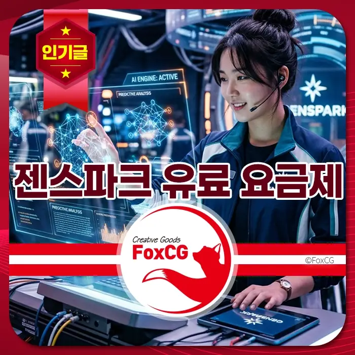 젠스파크 AI 분석 기술을 활용하는 여성 상담원이 첨단 가상 화면을 조작하며 유료 요금제 안내 서비스를 제공하는 현대적 사무실 장면