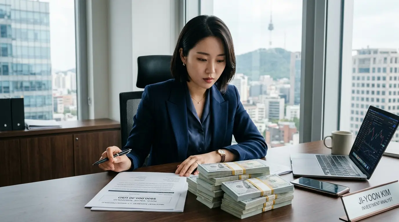 투자금과 서류를 검토하는 모습