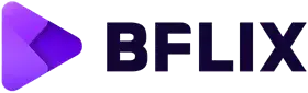BFLIX 로고가 보라색 삼각형 재생 버튼과 굵은 알파벳 글씨로 구성되어 있어 온라인 스트리밍, 영화, 동영상 플랫폼 이미지를 연상시킨다.