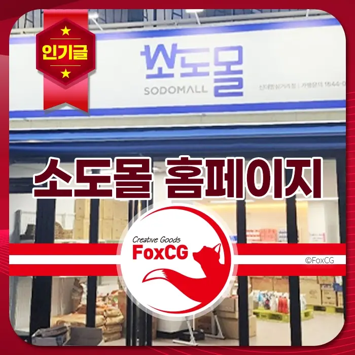 주요 키워드: 소도몰, 홈페이지, 인기몰, 쇼핑몰, 창업 소도몰 간판이 보이는 오프라인 매장 입구와 인기몰 배지, 소도몰 홈페이지 홍보 문구가 강조된 창업 쇼핑몰 이미지