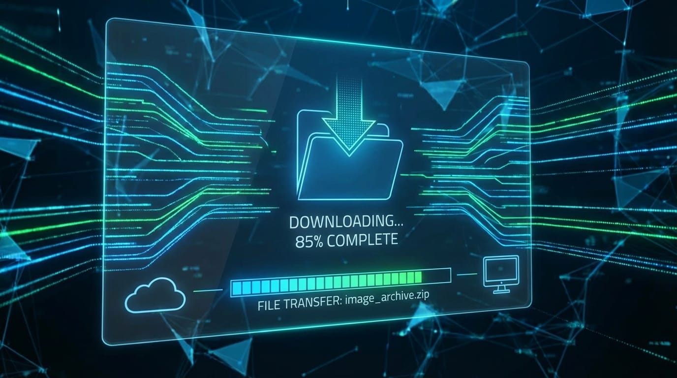 파일 다운로드 진행 중인 이미지로, 현재 85% 완료 상태를 나타내며, 클라우드에서 컴퓨터로 파일 전송 중임을 보여줍니다.