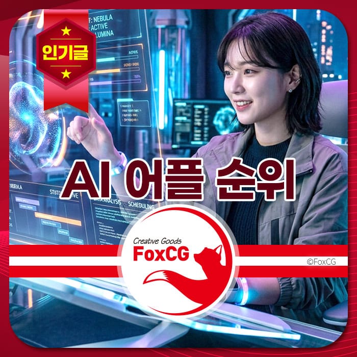 AI 어플리케이션을 사용하는 여성, 첨단 기술 환경에서 인터페이스와 상호작용 중. 다양한 데이터 분석과 스케줄링 정보를 보여주는 화면이 배경에 있음.