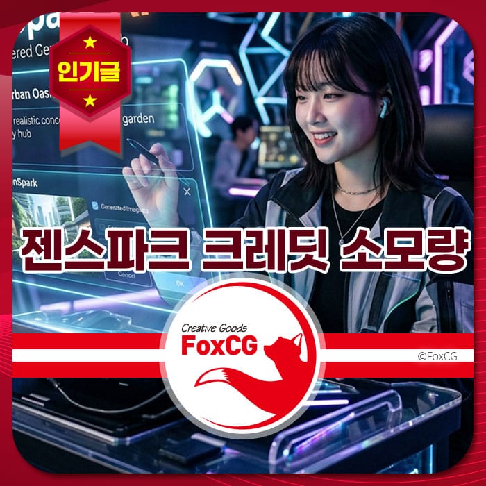 젯스파크 크레딧 소모량을 확인하며 기뻐하는 여성, 현대적인 디자인의 컴퓨터 환경에서 작업 중.