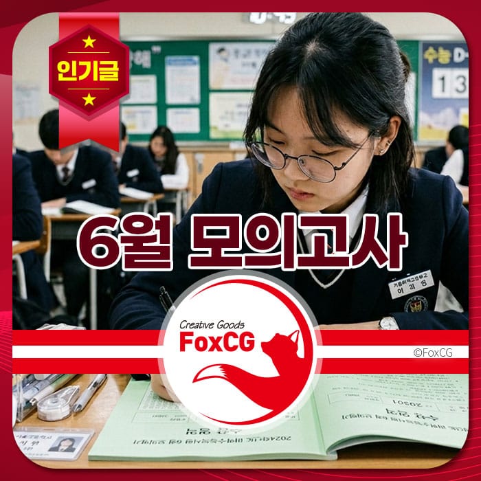6월 모의고사를 준비하는 학생들이 교실에서 집중하여 공부하고 있는 모습. 학생들은 교복을 착용하고 있으며, 다양한 학습 자료를 활용하고 있다.