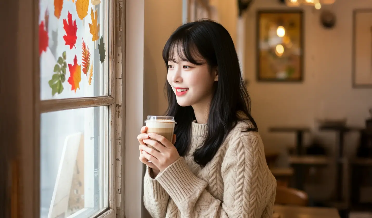 창가에서 커피를 마시는 여성