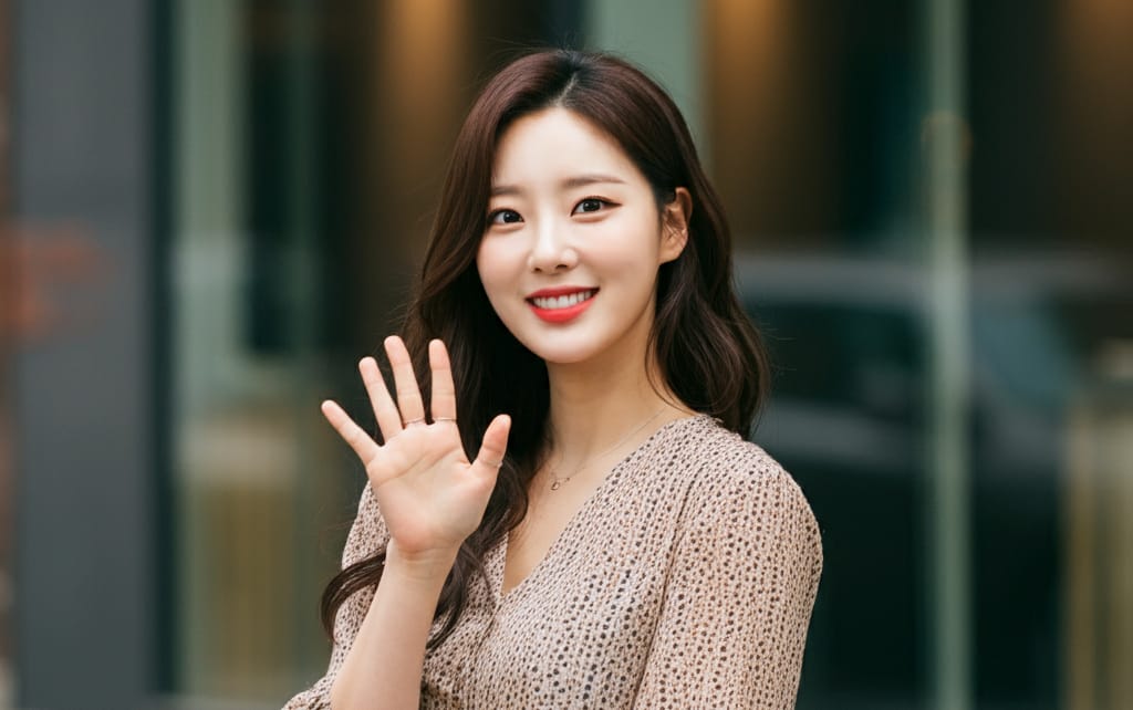 반갑게 인사하는 여성