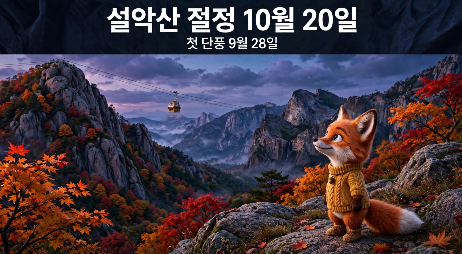 설악산 절정 10월 20일, 첫 단풍 9월 28일 — 케이블카와 단풍 능선
