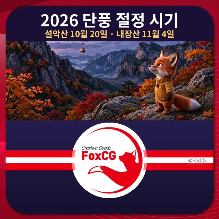 2026 단풍 절정 시기 — 설악산 10월 20일, 내장산 11월 4일