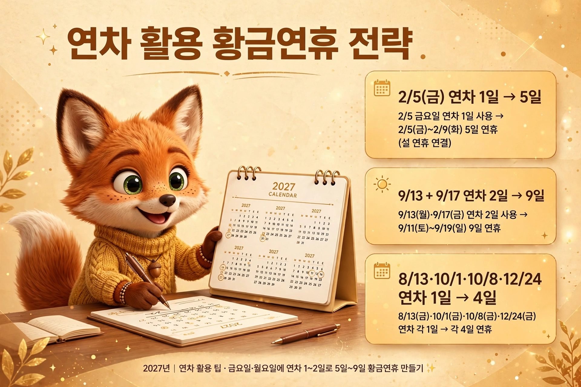 2027년 연차 활용 황금연휴 전략 이미지