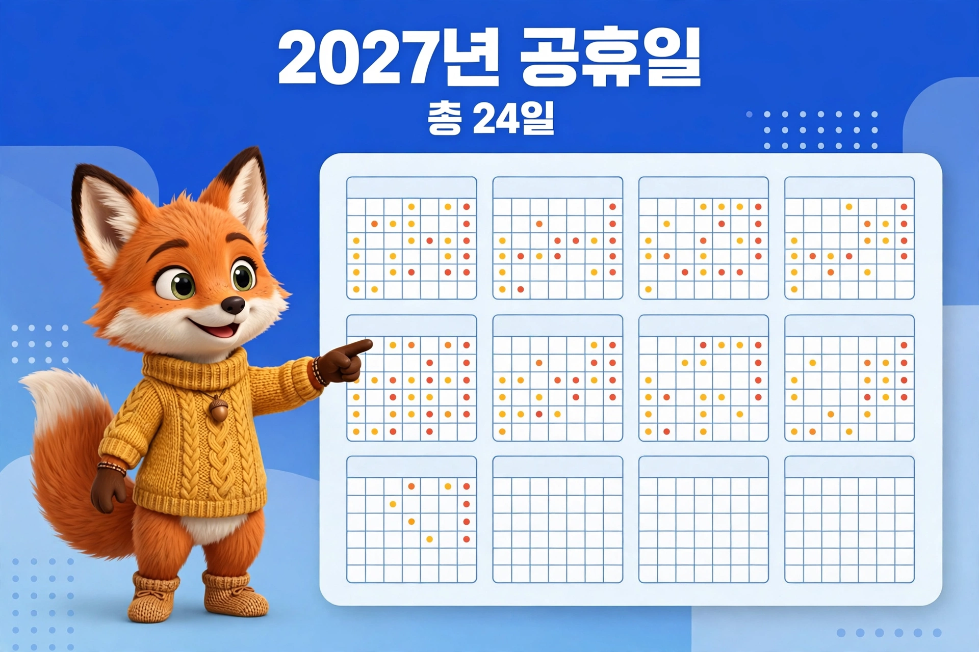 2027년 공휴일 한눈에 보기 — 총 24일, 대체공휴일 7일