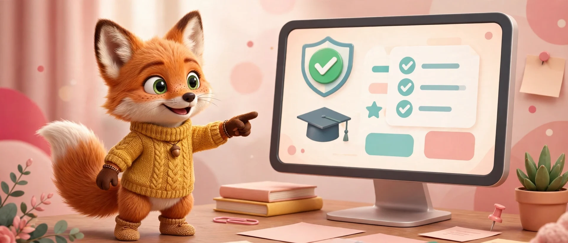 애플 교육할인 UNiDAYS 인증 화면을 안내하는 여우 캐릭터
