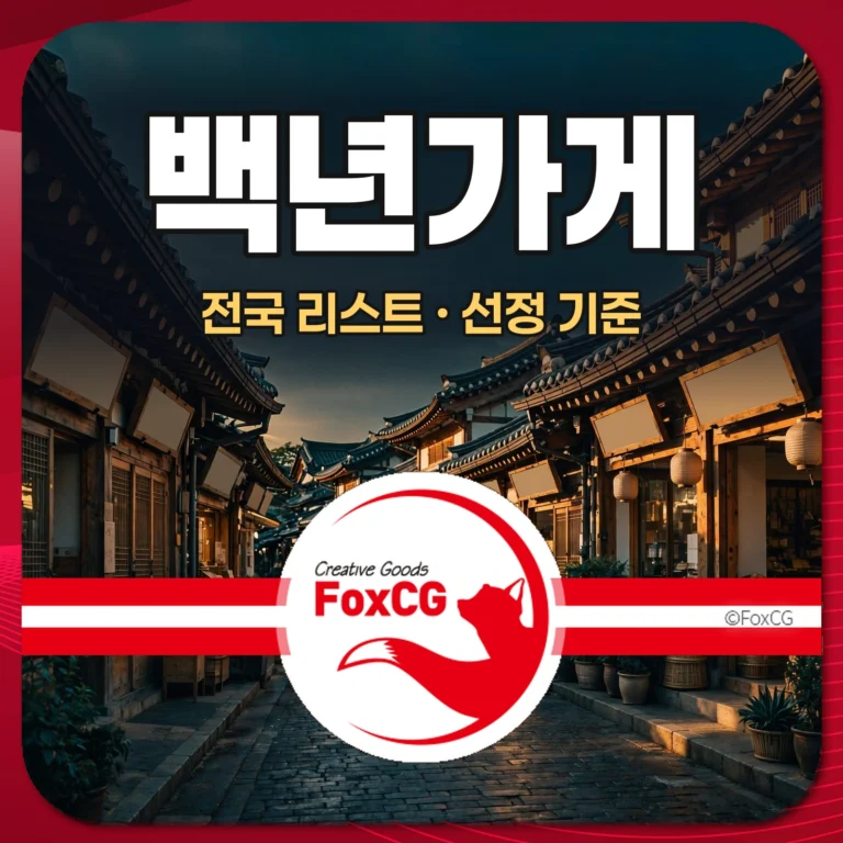 백년가게 전국 리스트와 선정 기준을 안내하는 썸네일 - 전통 상점가 배경