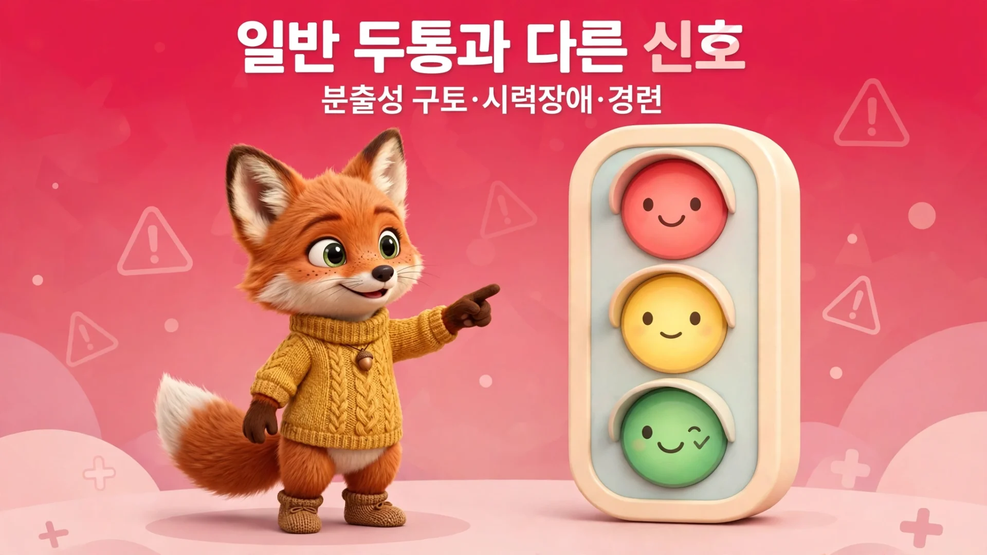 일반 두통과 다른 신호 — 분출성 구토·시력장애·경련