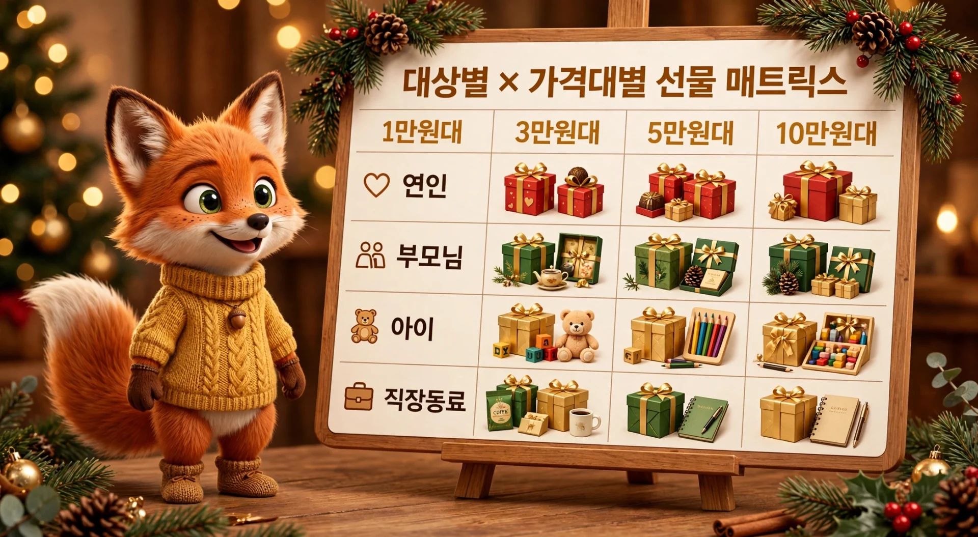 2026 크리스마스 선물 추천 — 대상별×가격대별 매트릭스