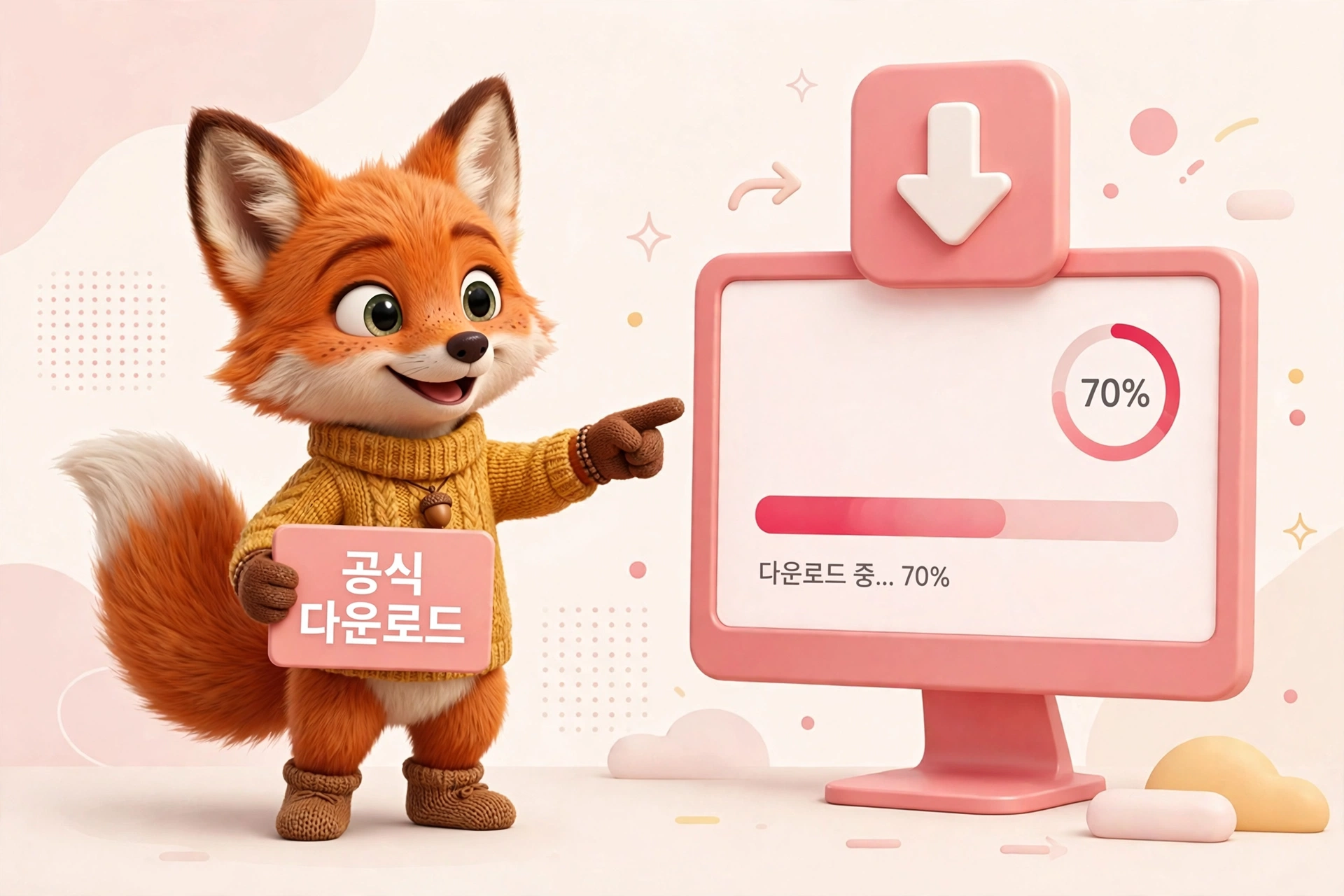 코렐드로우 2026 공식 다운로드를 안내하는 여우 캐릭터