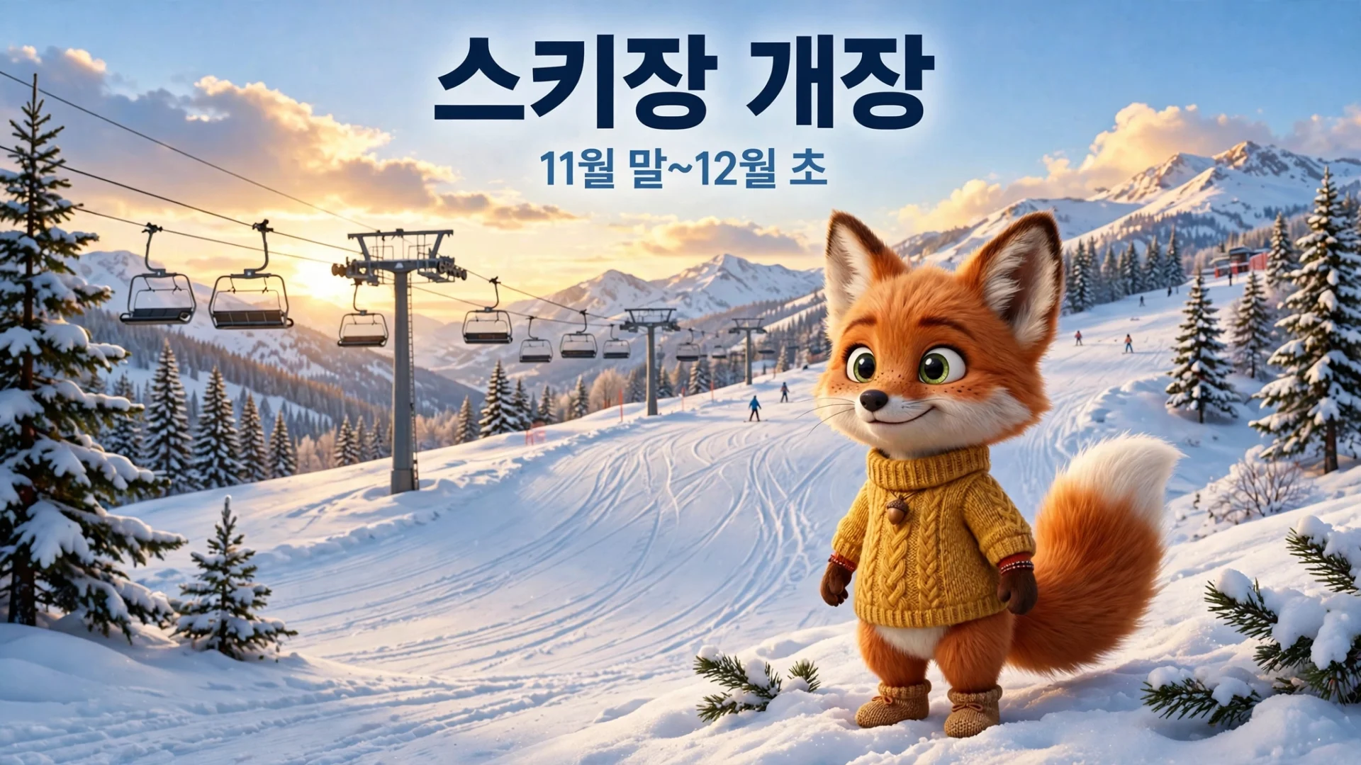 스키장 개장 시즌 - 11월 말부터 12월 초 스키장 설경과 리프트