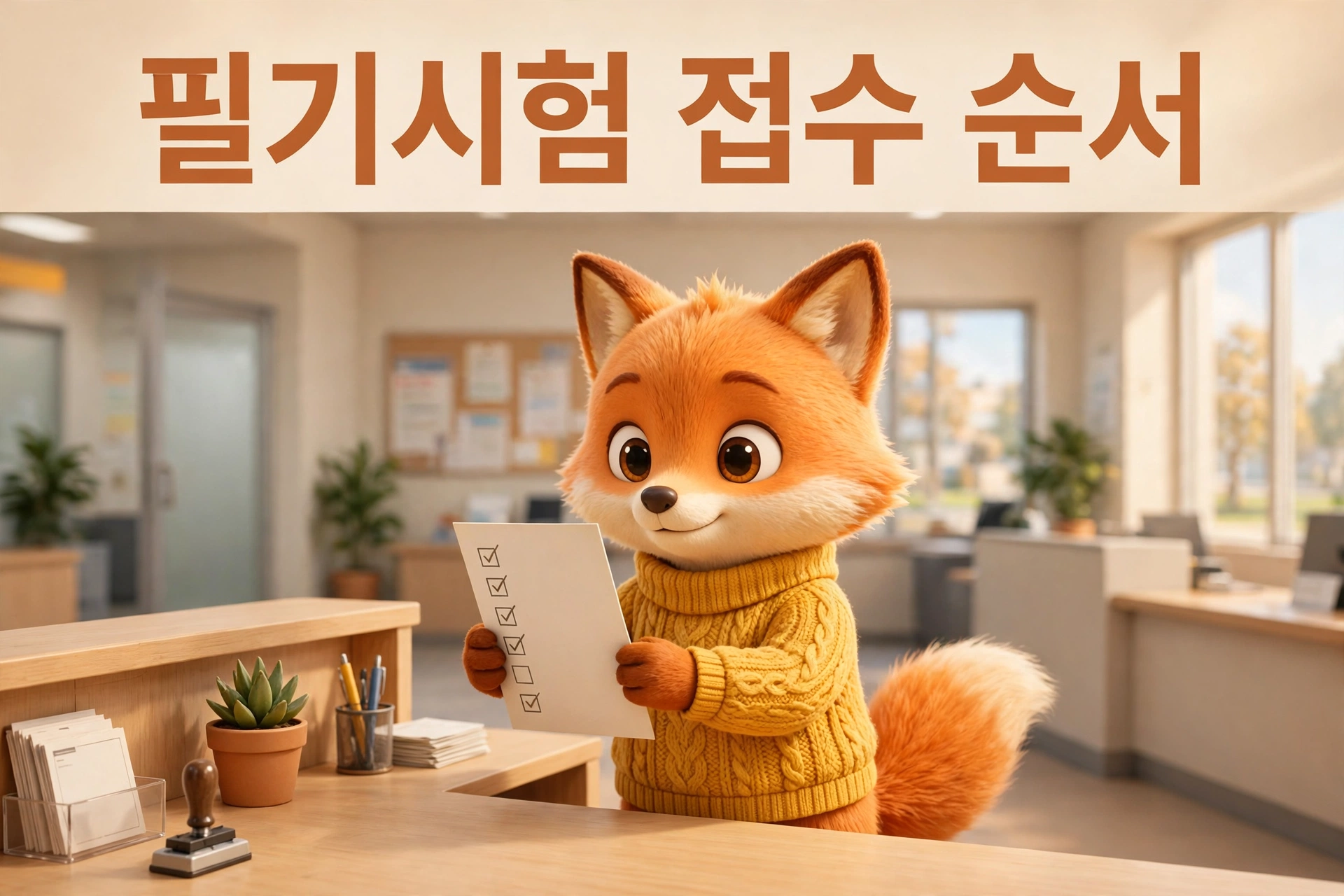 운전면허 필기시험 접수 순서 안내 여우 캐릭터 이미지
