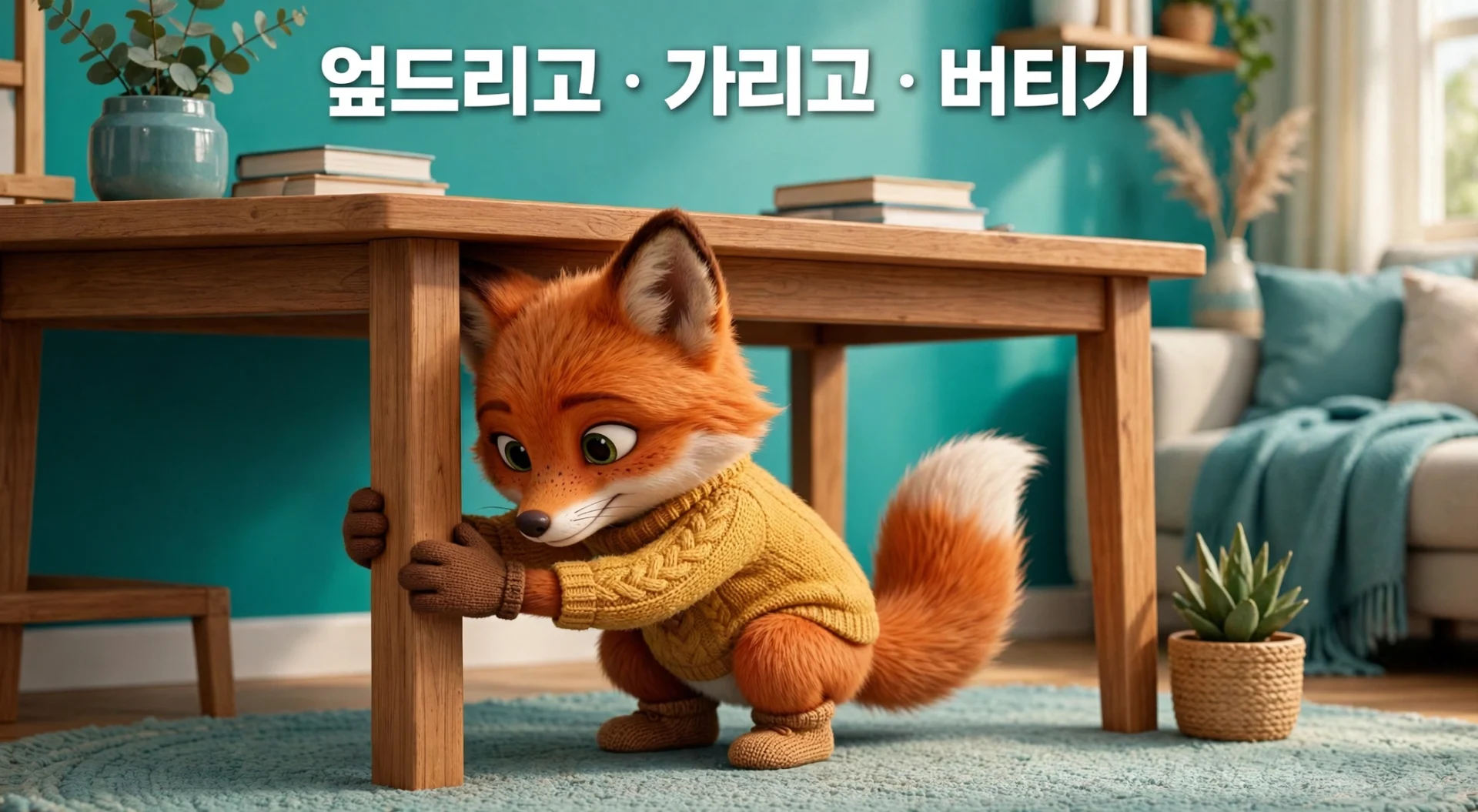 지진 발생 시 몸을 낮추고 머리 보호하기