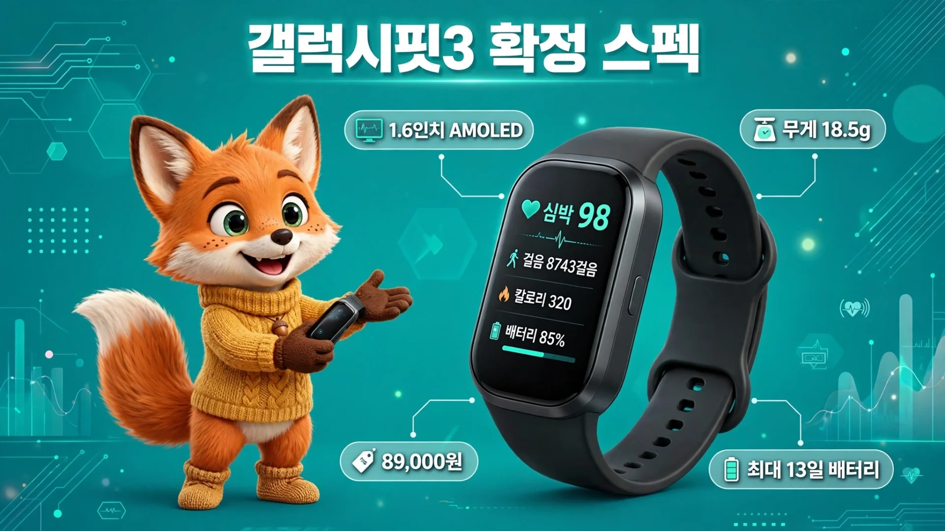 갤럭시핏3 확정 스펙 — 1.6인치 AMOLED·89,000원·최대 13일·18.5g