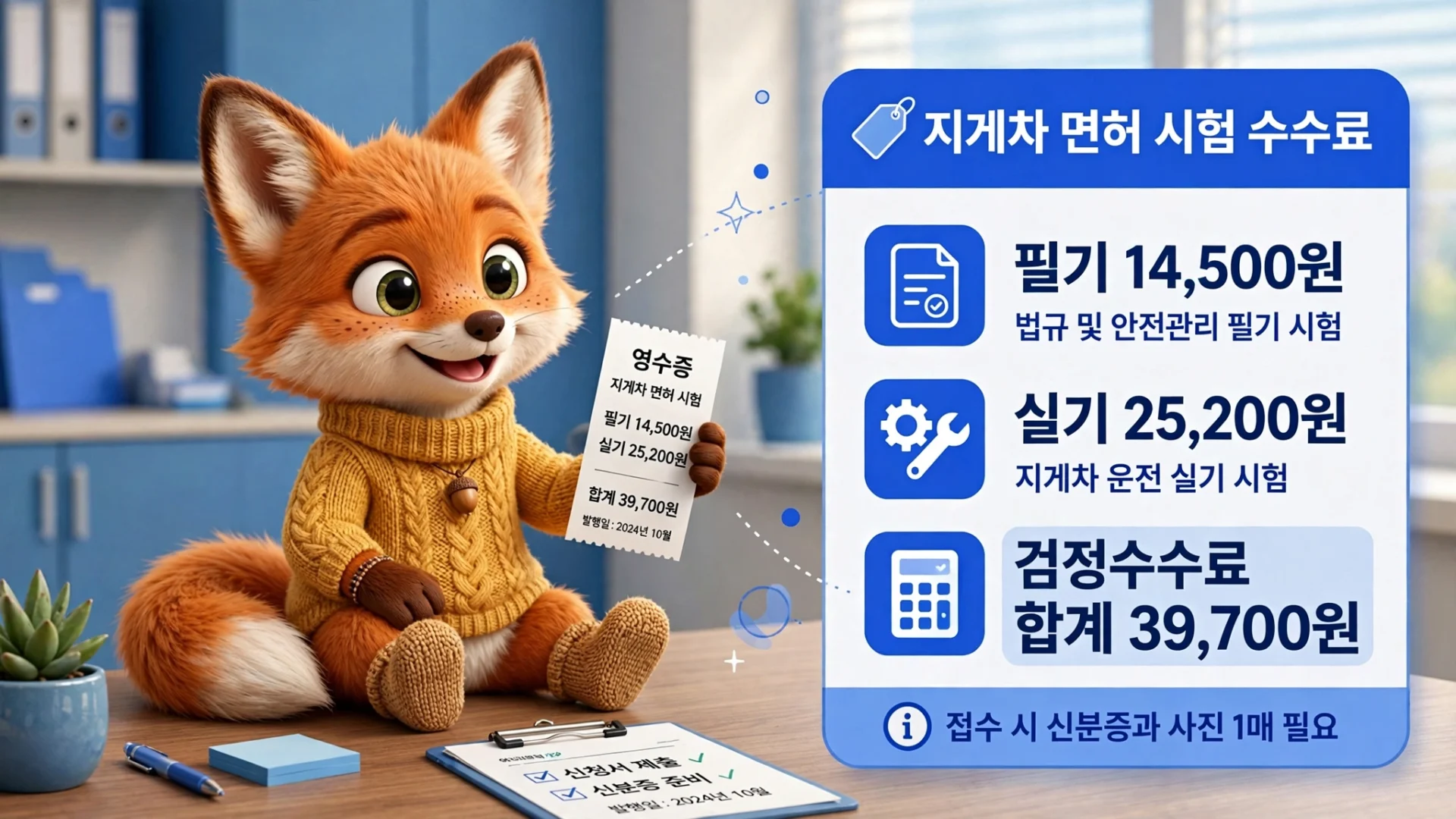 지게차 검정수수료 필기 14500원 실기 25200원