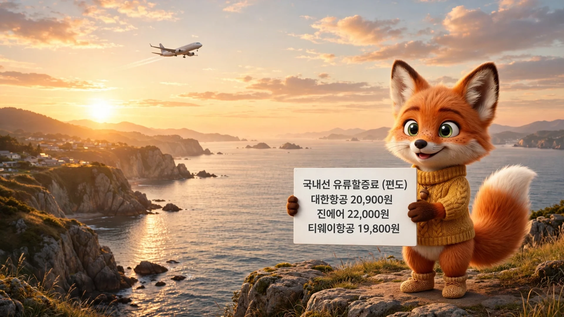 국내선 항공사별 유류할증료 — 대한항공 20,900원, 진에어 22,000원, 티웨이항공 19,800원
