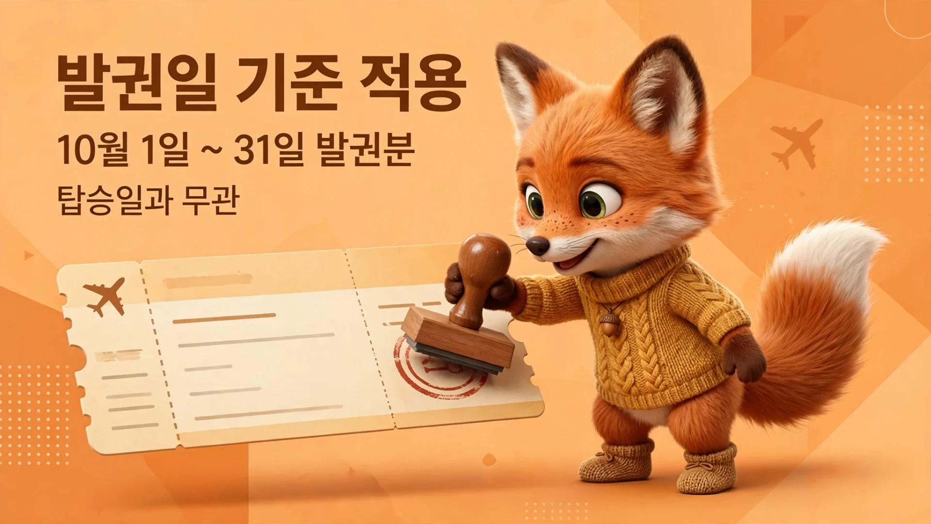 발권일 기준 적용 — 10월 1일~31일 발권분, 탑승일과 무관