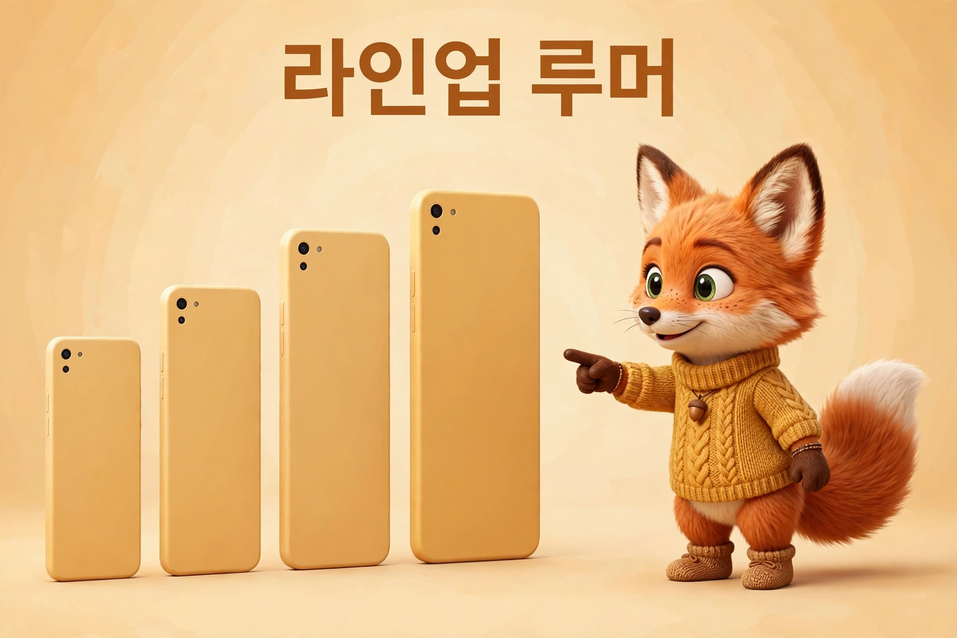 갤럭시 S27 라인업 4종 루머를 가리키는 여우 캐릭터 개념 일러스트