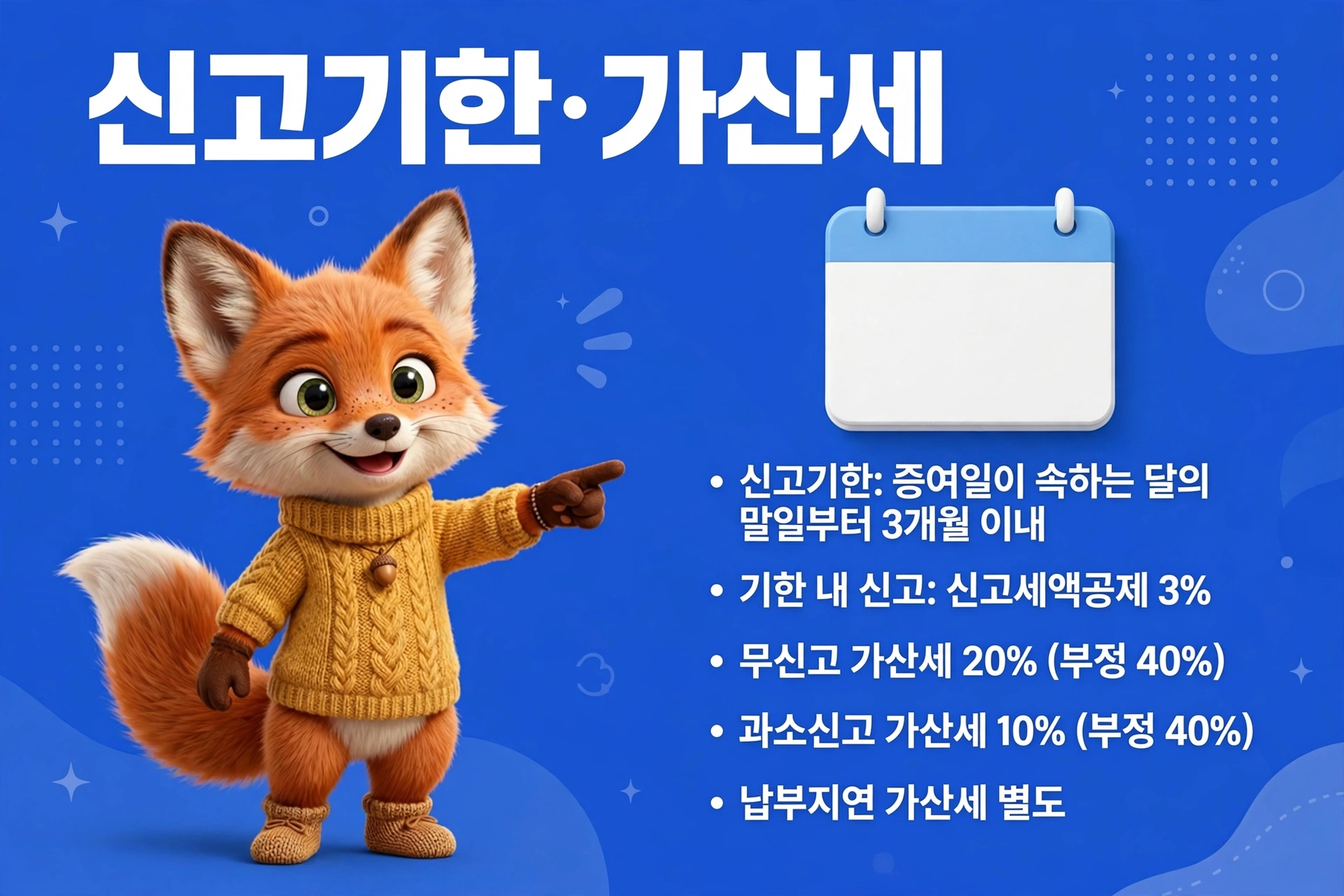 증여세 신고기한 — 증여일이 속하는 달의 말일부터 3개월 이내, 가산세 안내