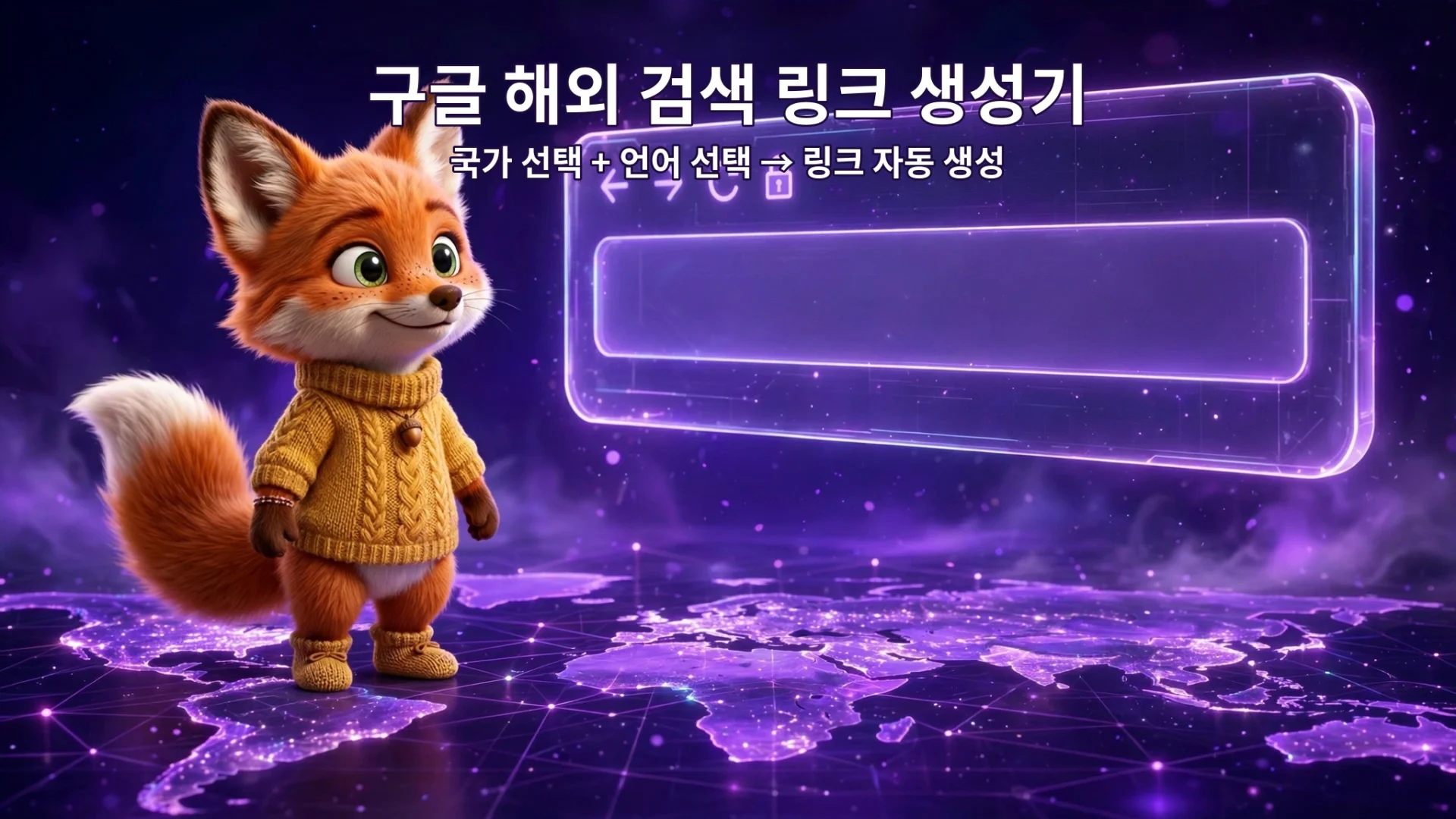 구글 해외 검색 링크 생성기 — 국가 선택과 언어 선택으로 해외 검색 링크를 만드는 과정을 보여주는 안내 이미지