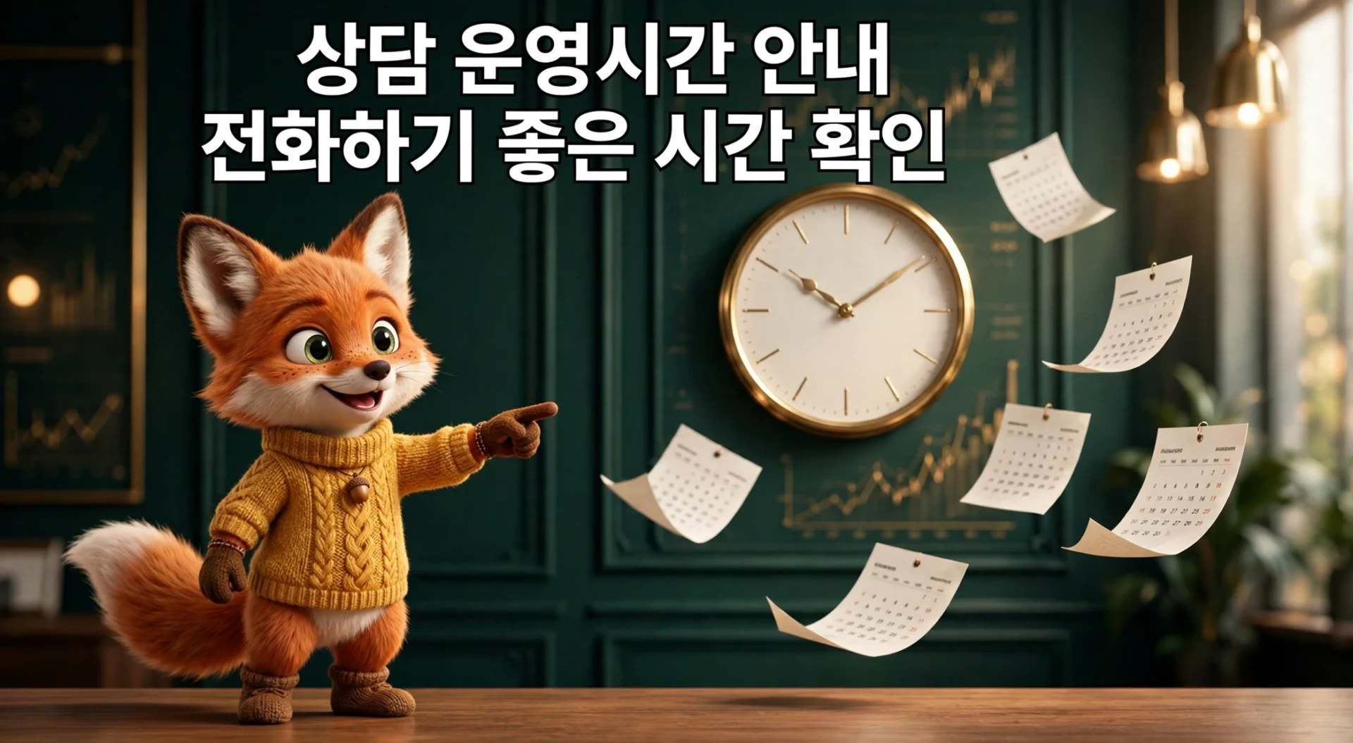 하나카드 고객센터 운영시간 안내 이미지 (시계를 가리키는 여우)