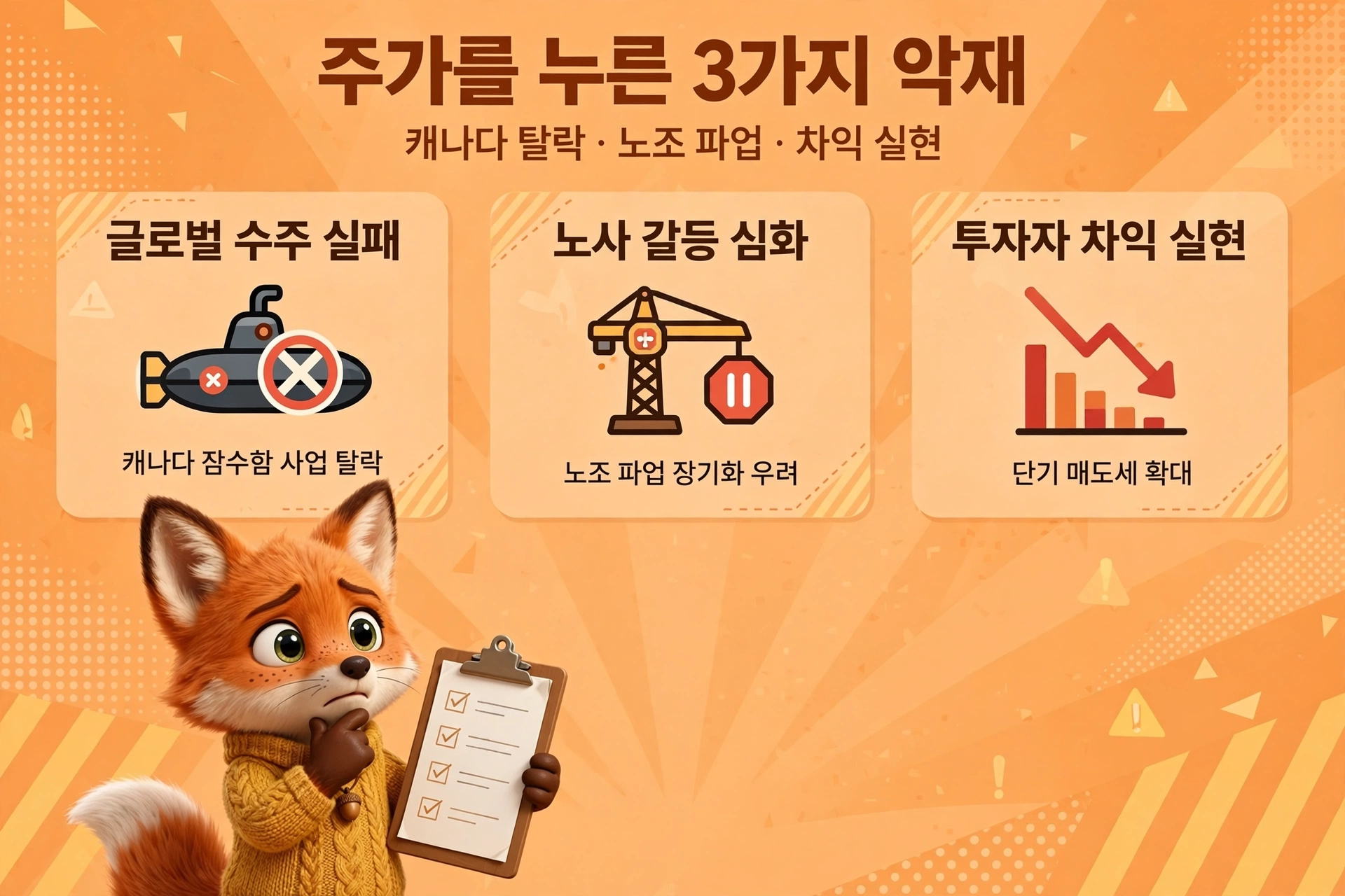 한화오션 주가 하락 3가지 악재 정리 이미지
