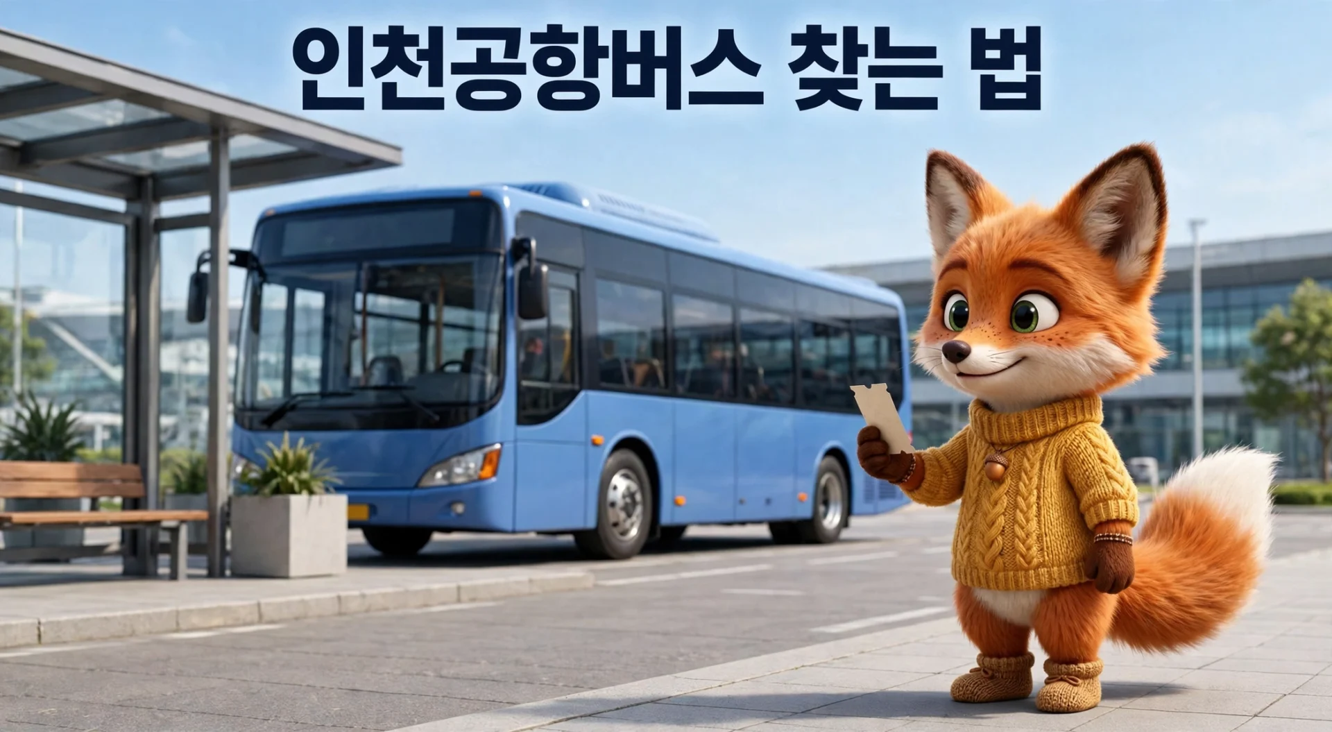 인천공항버스 찾는 법을 안내하는 여우 캐릭터