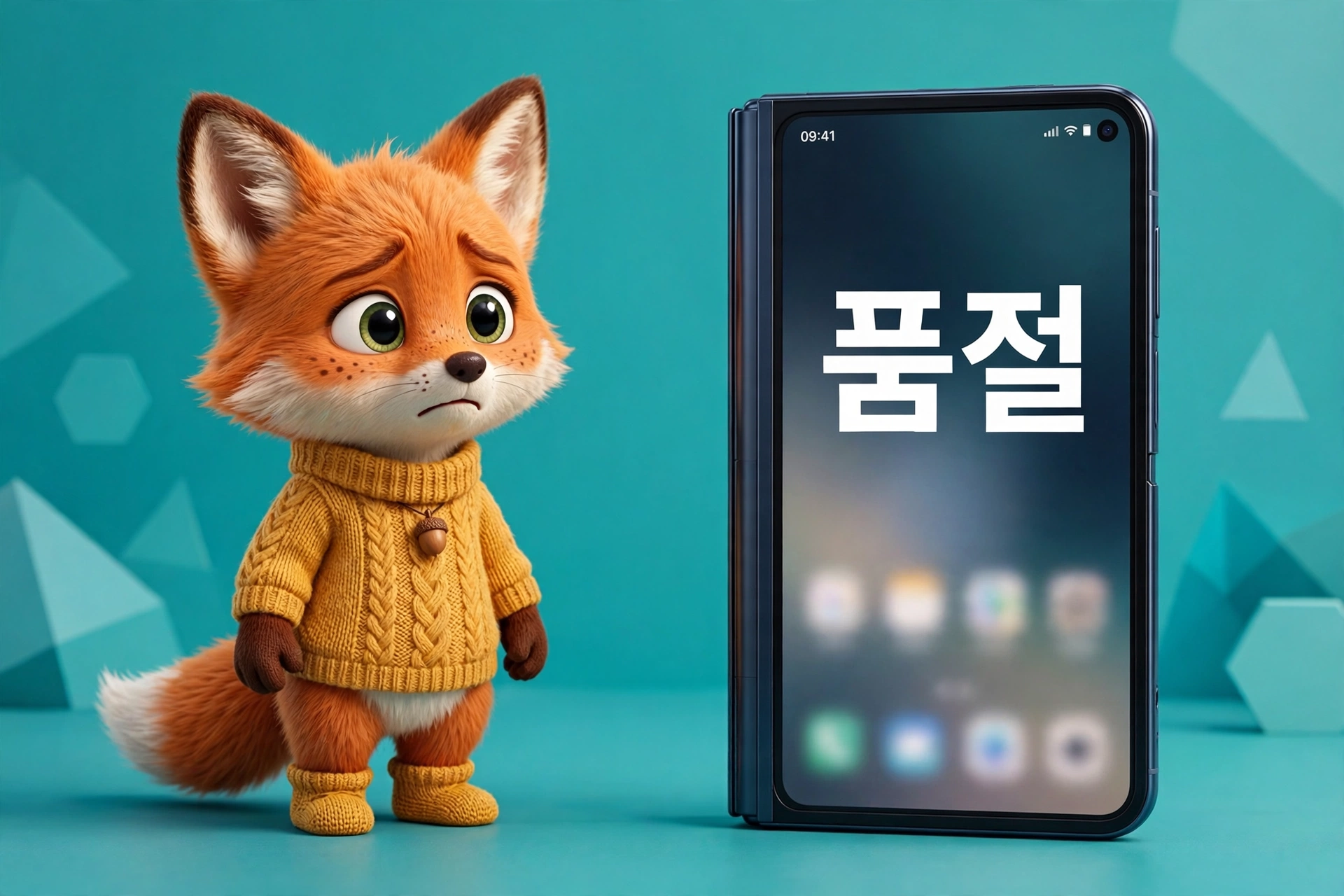 아이폰 듀오 사전예약 매진 품절 화면을 보는 여우 캐릭터
