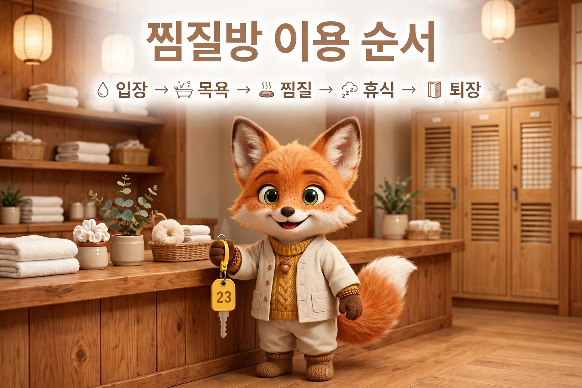 찜질방 이용 순서 (입장→목욕→찜질→휴식→퇴장)