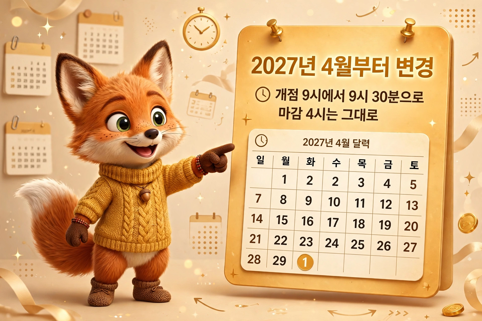 2027년 4월부터 KB국민은행 개점 시간 9시에서 9시 30분으로 변경 — 마감 4시는 그대로