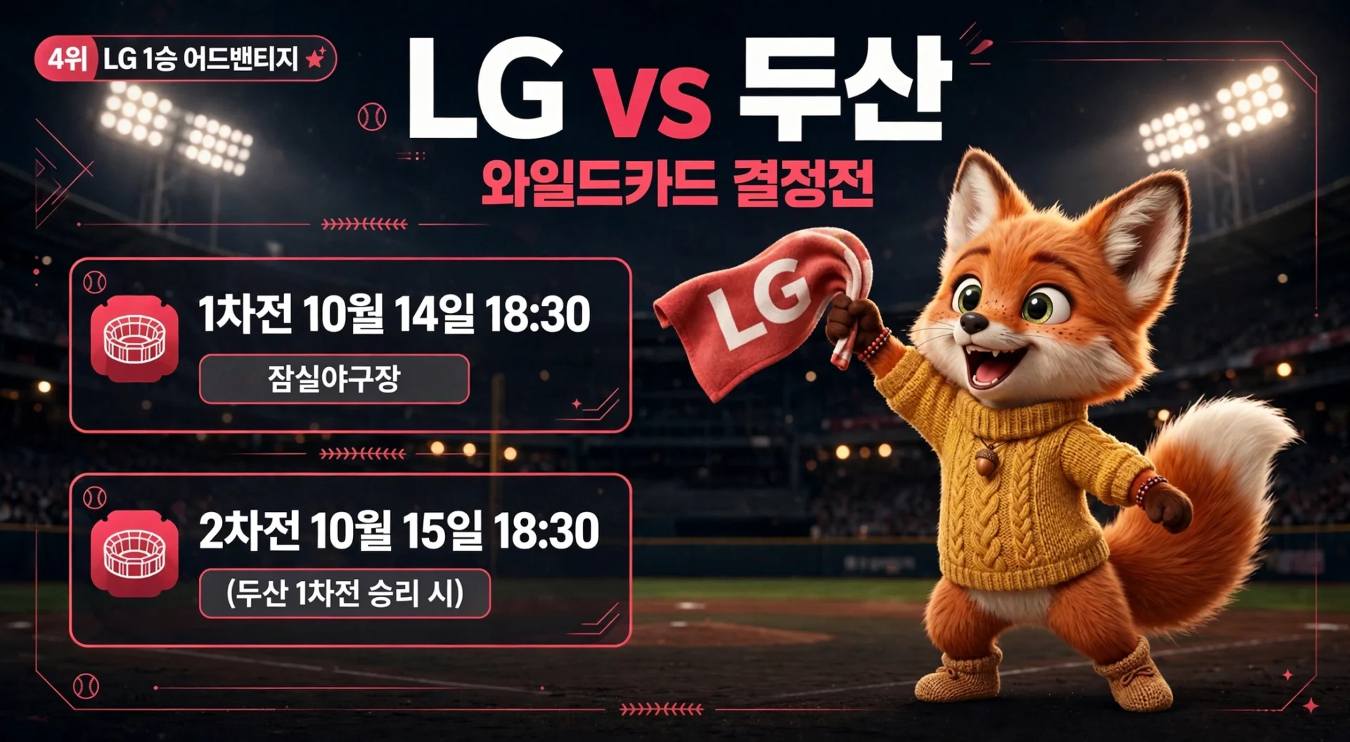 LG 두산 와일드카드 결정전 대진 일정 안내 이미지