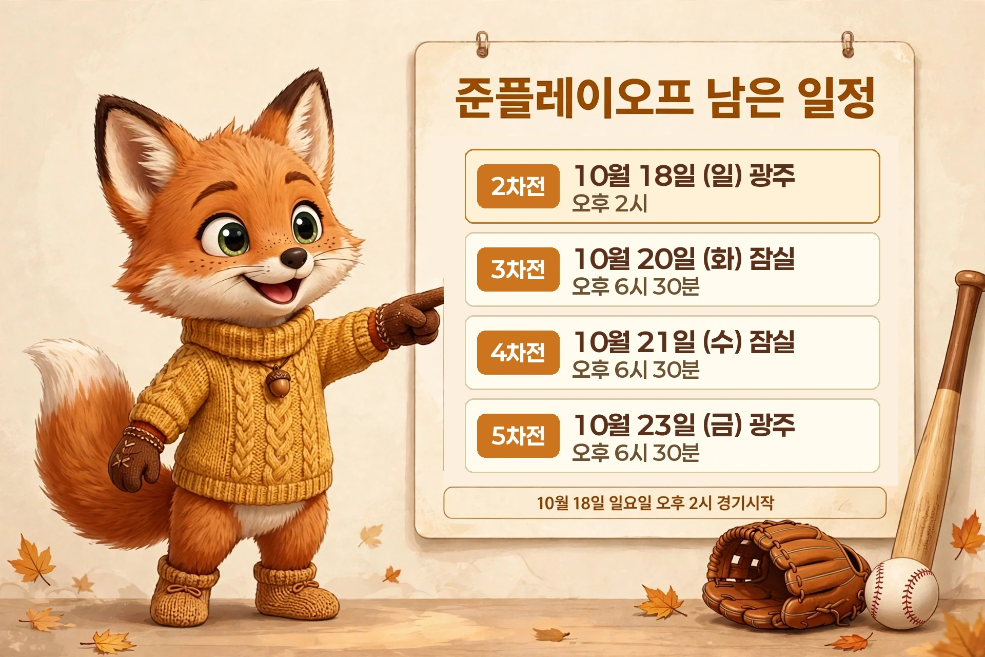 기아타이거즈 준플레이오프 남은 일정 달력